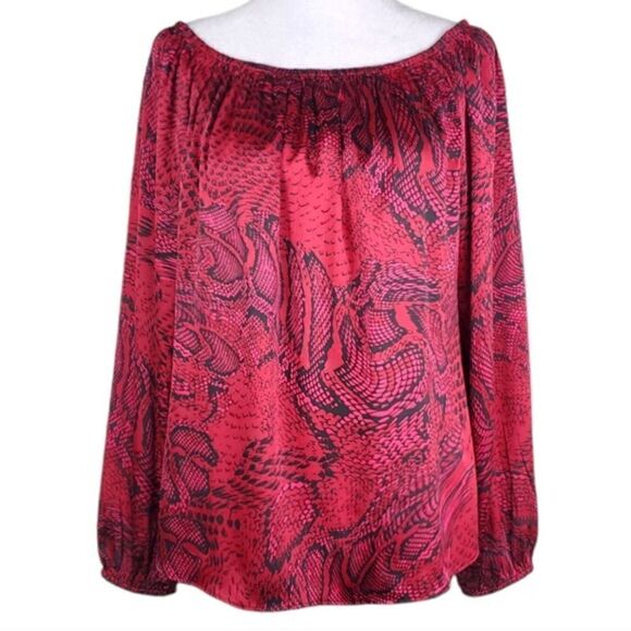 White House Black Market Red and Black Python Print Off the Shoulder Top size XS - Picture 1 of 5